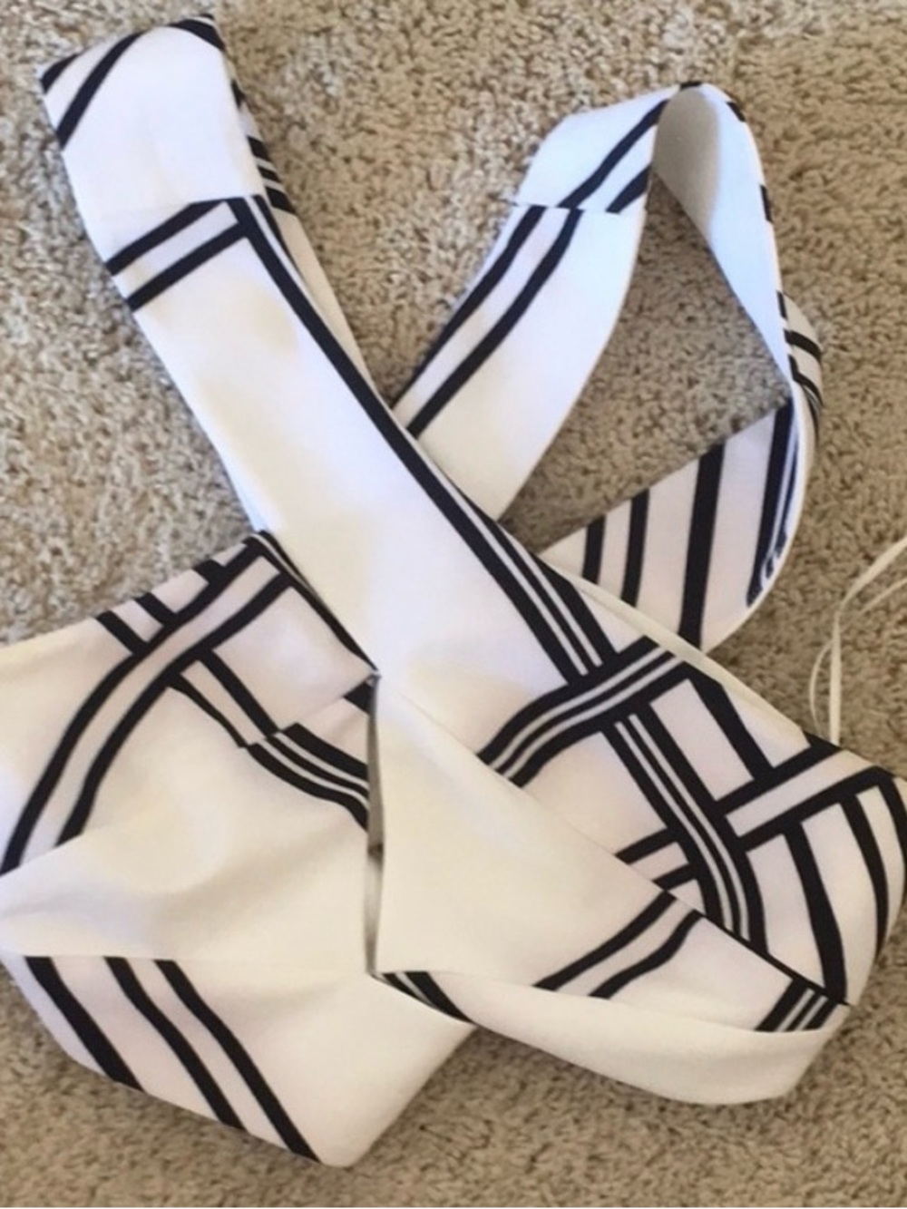 KEEPSAKE the Label White and Black Geometric Hair Scarf